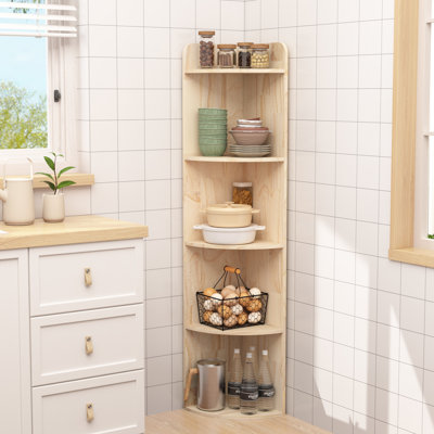 Bibliothèque de coin en bois à 5 niveaux - bibliothèque de coin moderne avec étagère murale, étagère de rangement ouverte, support à plante pour salon, chambre à coucher, bureau d'étude
