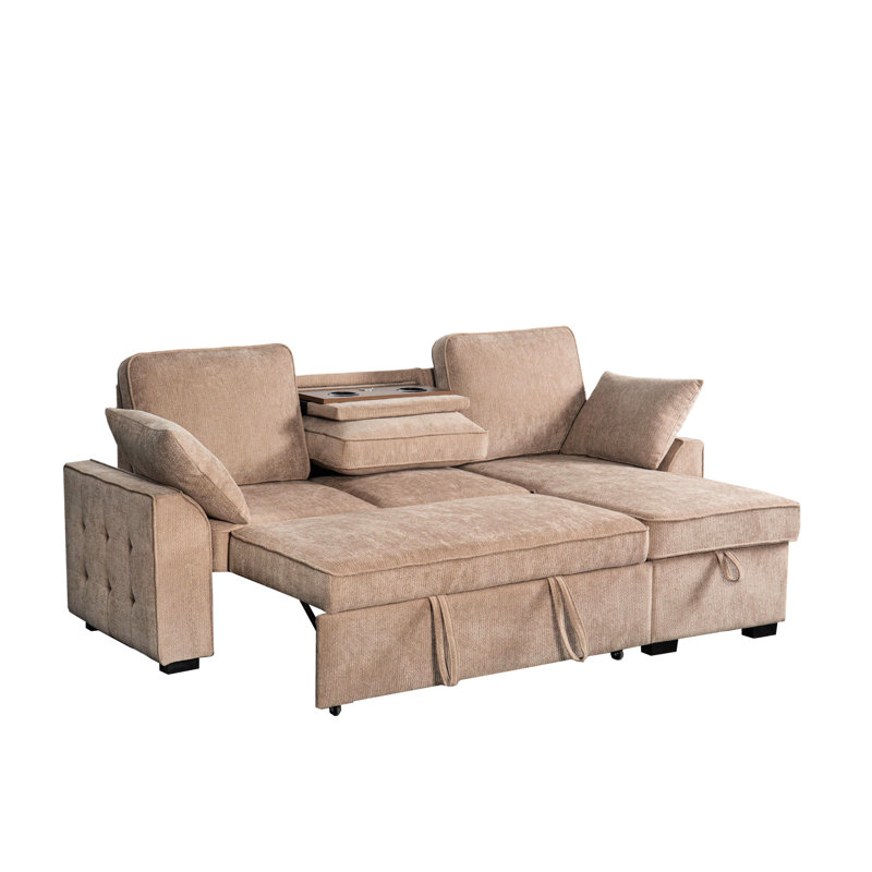 Canapé modulaire à 3 places avec plateau porte-gobelet amovible, méridienne de rangement et agencement modulaire, revêtement multifonctionnel en chenille brune, méridienne convertible, plateau à dossier réglable