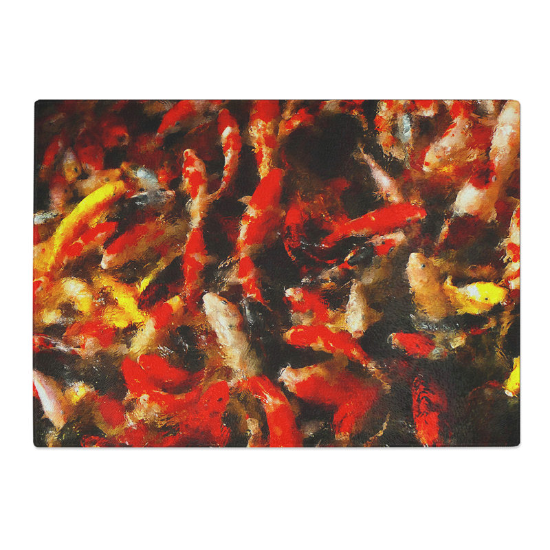 Many Fish Painting Chopping Board, 0.4cm H x 28.5cm W x 39cm L