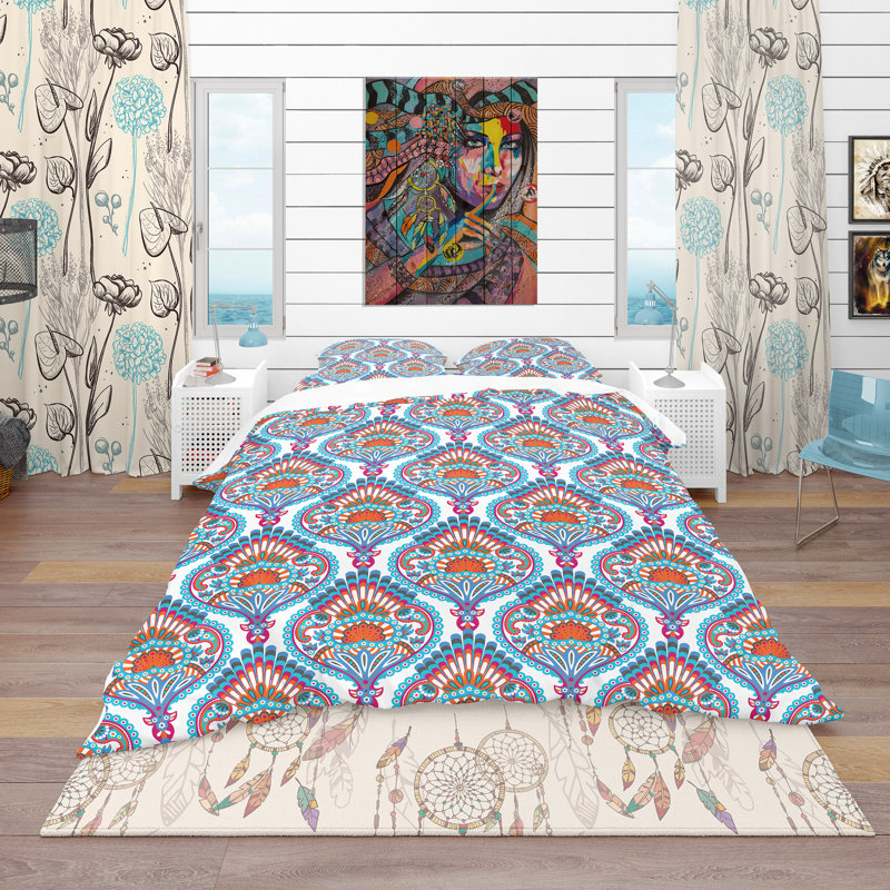 Damask Pattern - Contemporary Damask Duvet Cover Set - Microfiber Polyester, King Duvet Cover + 2 Shams