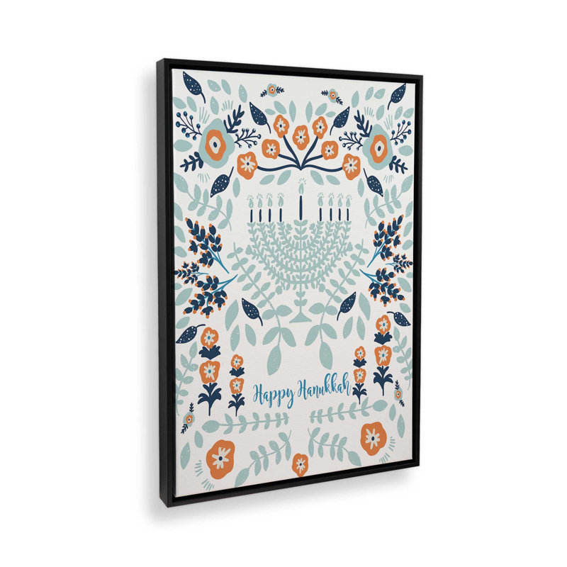 Impression florale de la menorah de Hanoucca par Garima Dhawan, Noir, Cadre flottant, H 16 po x l 12 po