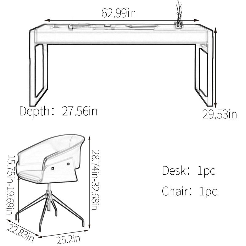 Fogel, H 29,53 po x l 62,99 po x P 27,56 po, Doré
