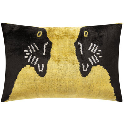 Handmade Silk Velvet Throw Pillow 16X24, Black And Gold Animal Print, Down Feather Insert Included