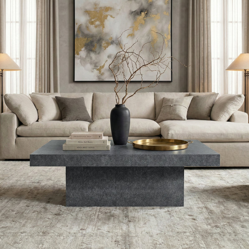 Caomhan Block Coffee Table, 12.2" H x 35.4" L x 35.4" W, Gray Stone