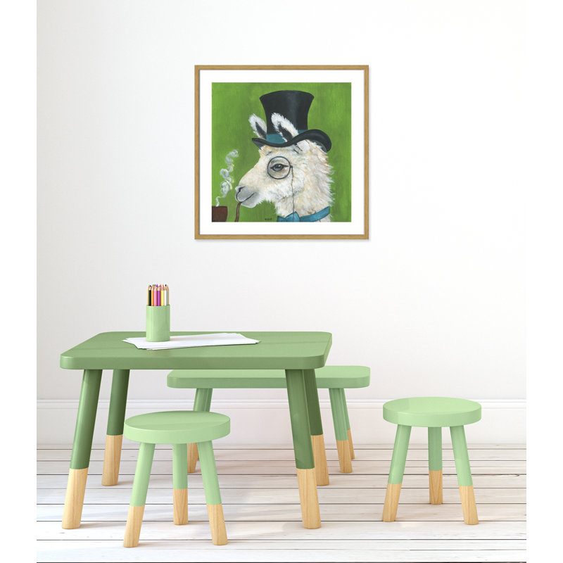 Lama et tuyau, art encadré, H 27,5 po x l 27,5 po x P 1,18 po, Cadre en chêne