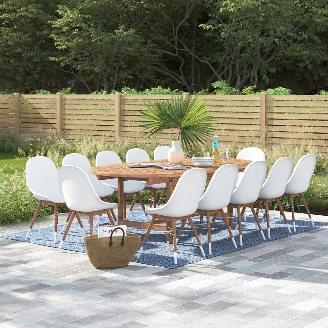 Anautica 12 - Person Teak Wood Patio Dining Set with Extendable Oval Table Lark Manor™