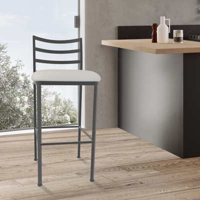 Harper Ayers 26" Counter Height Black Faux Leather Bar Stool in Hand Powder-Painted Flint  Finish