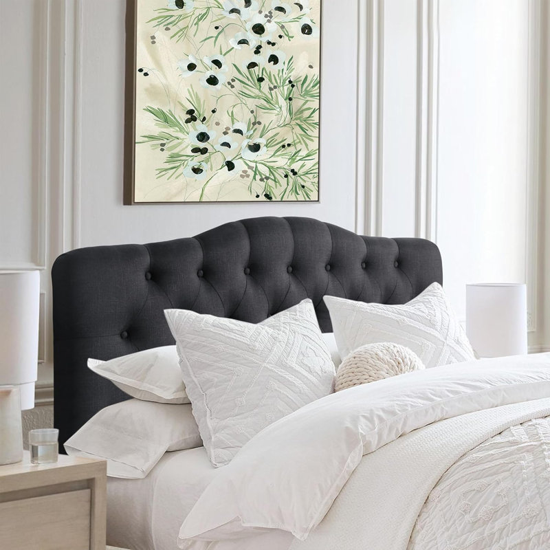 Linen Upholstered Headboard-Modern-Adjustable Height-Button Tufting, Twin, Black