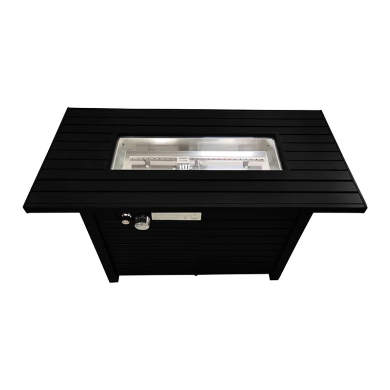 24" H Steel Propane Fire Pit Patio Table - Black, Finish, Slatted Base, Lid, Lava Rocks, Glass Beads, Flame Adjustable, Deck- Heating Outdoor Fireplace , Base For Airy Feel, Cover, Adjustable Flame,
