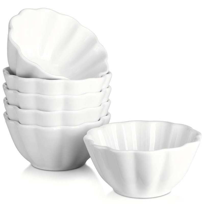 Ramequins floraux en porcelaine, ensemble de 6 tasses de cuisson décoratives blanches, 3,5 po x 3,5 po