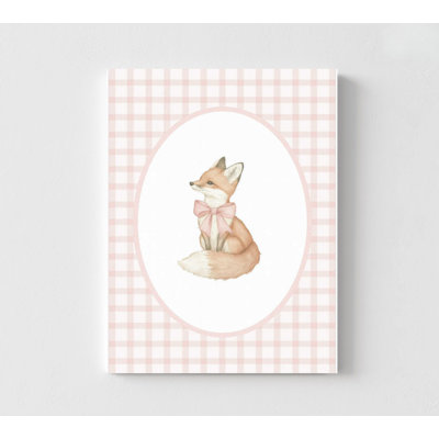 Affiche représentant un renard charmant, avec un nœud rose décoratif (décoration murale)