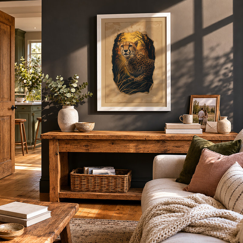Leopard Study Boho - Framed Print, A1 - 84.1 x 59.4 cm, White