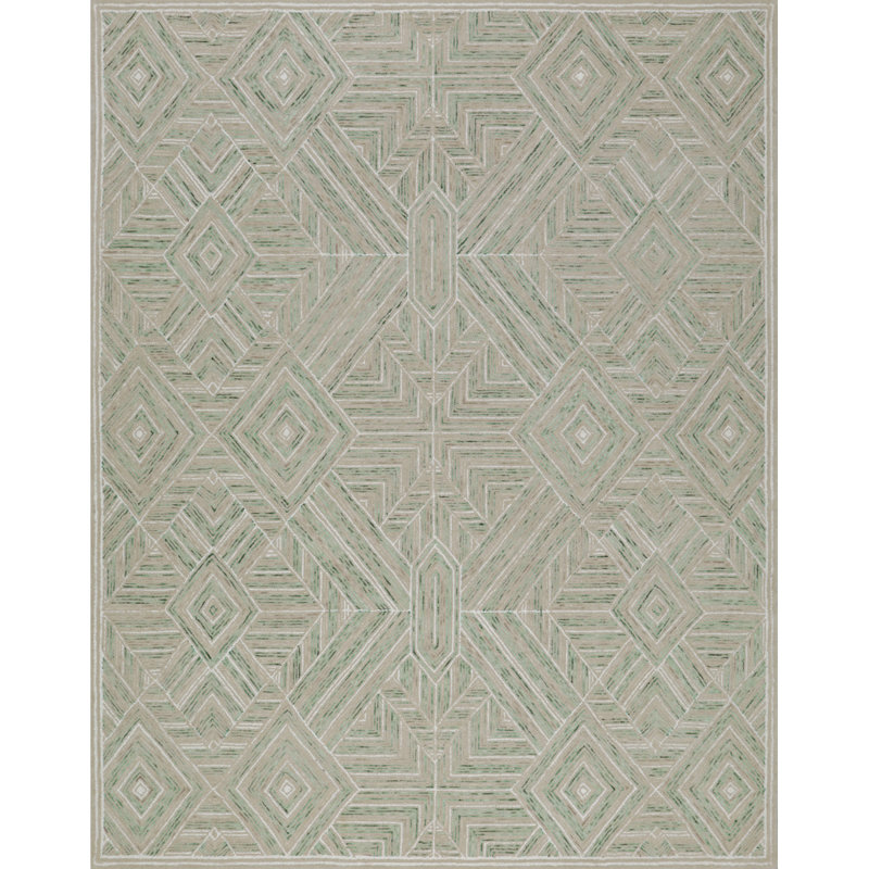 Tapis géométrique en laine touffeté à la main à motif géométrique chypre, 7 pi 6 po x 9 pi 6 po