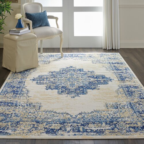 Bungalow Rose Burnie Oriental Blue/Ivory Area Rug & Reviews | Wayfair