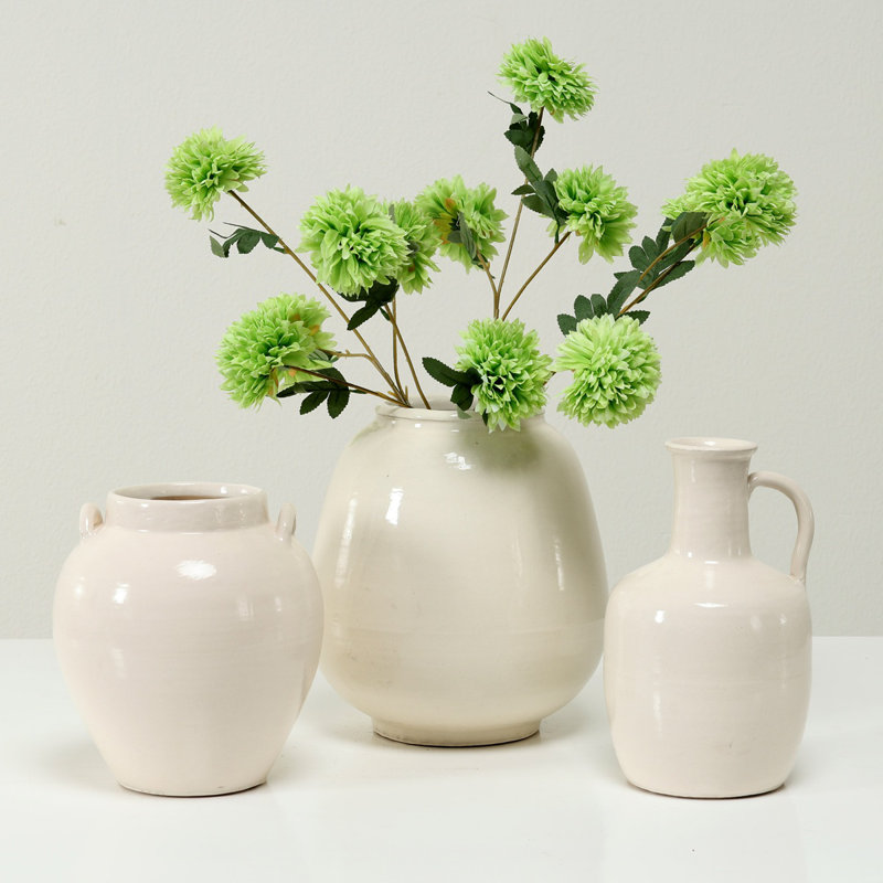 Approx. 9" H Off White Ceramic Vase with Two Handles