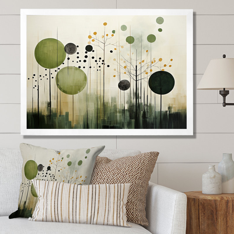 Vert, beige, scandinave moderne scandinave I - art mural moderne-scandinave, H 30 po x l 40 po x P 1,5 po, Cadre simple blanc