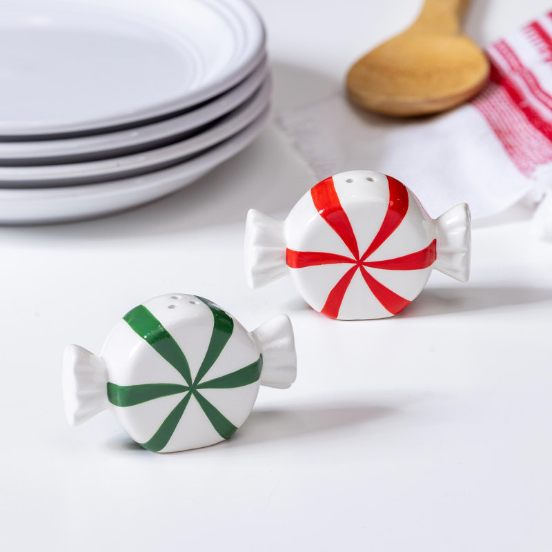 Ensemble salière et poivrière en céramique bonbon à la menthe poivrée