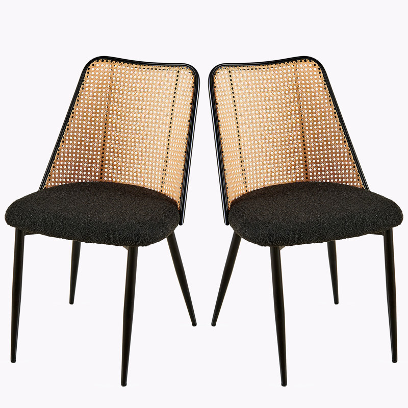 Boucle Upholstered Dining Chairs , Black, 2