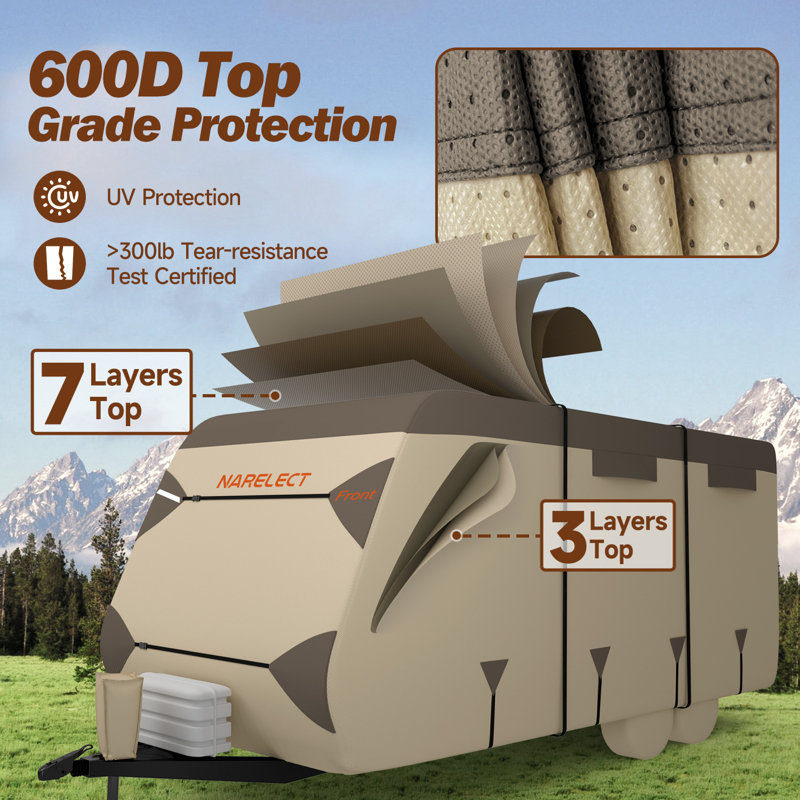 Narelect Travel Trailer RV Cover, Extra-Thick Upgraded 7 Layers Top Windproof Camper Cover, 104" H x 102" W x 196" D