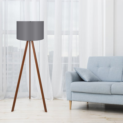 Lampe sur pied de style scandinave, brun et gris, 45,7 po x 55,1 po | 70% panneau de fibres à densité moyenne et 30% tissu de PVC, douille E27 (40 W maximum) | Interrupteur marche / arrêt sur câble 78,7 pouces | Design élégant et moderne pour l'éclairage de salon et de chambre à coucher