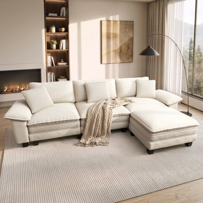 Canapé modulaire de 124 po avec repose-pieds modulaire avec repose-pieds profond et large avec accoudoirs amovibles