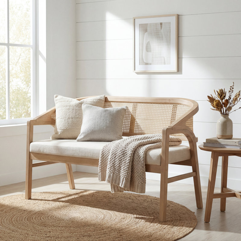 Causeuse Solenne, Coussin beige / structure en frêne clair