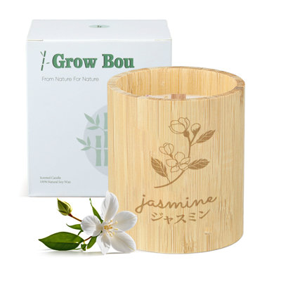 Bamboo Jar Wood Wick Candle With Crackling Sound, Jasmine Scent, 100% Soy Wax
