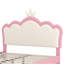 Lit double tapissier princesse pleine grandeur avec tête de lit couronne, lit plateforme double avec tête de lit et pied de lit, crème et rose