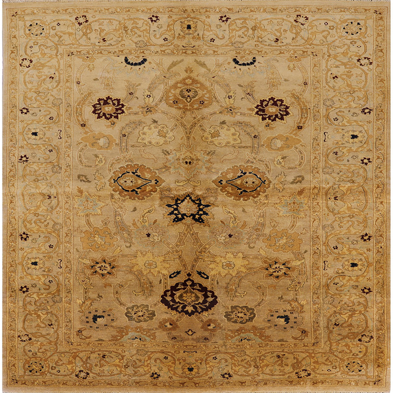 Tapis oriental brun clair Ghazaros, Carré 7 pi