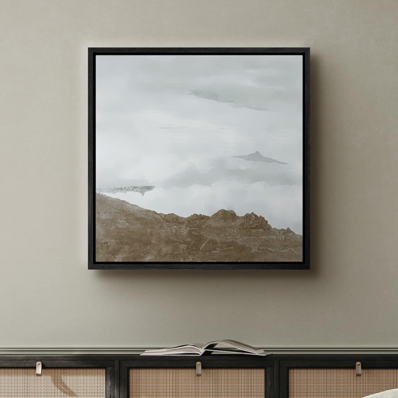 Vue aérienne d'une montagne rocheuse nuageuse sur toile, H 16 po x l 16 po x P 1,5 po, Noir