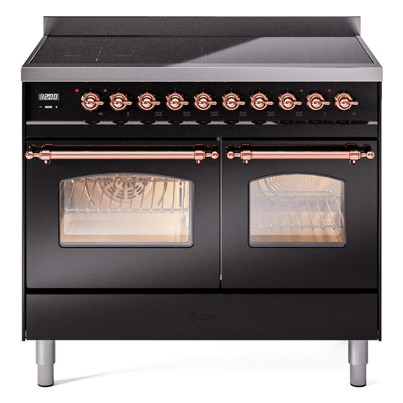 ILVE Nostalgie II Series 40 inch Induction Range with 6 Induction Elements (Glass Door), Glossy Black/Copper