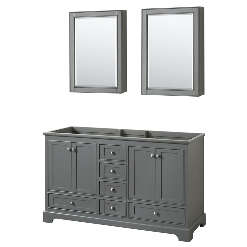 Deborah 59.25 " Double Bathroom Vanity Base, Dark Gray/Polished Chrome