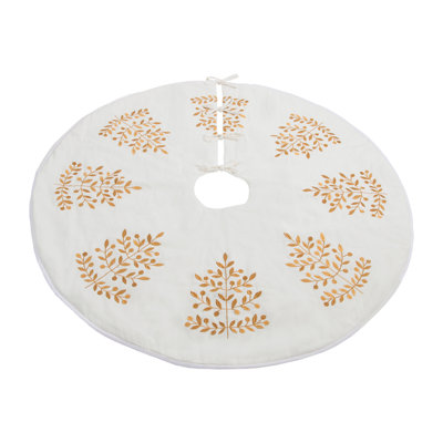 Metallic Leaf Christmas Tree Skirt 48"D