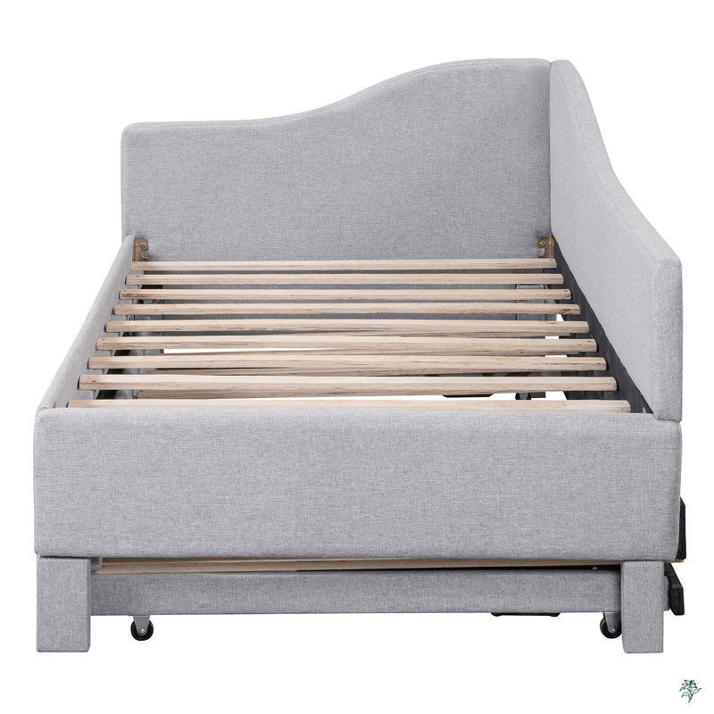 Twin Size Upholstered L-Shaped Upholstered Daybed With Pop Up Trundle, Gray