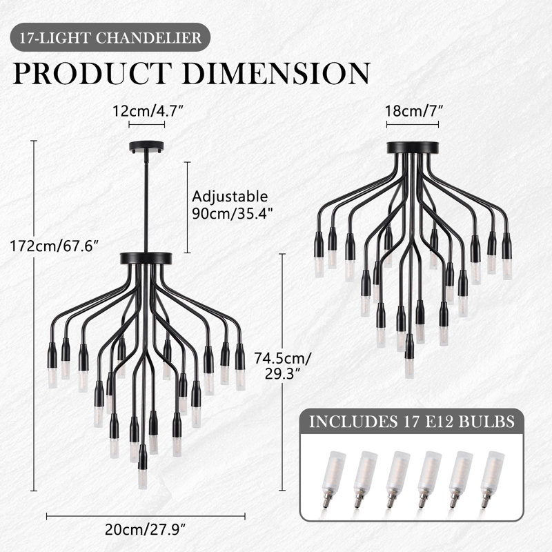 17-light Black Chandeliers, Ceiling Light For Dining Living Room, Matte Black