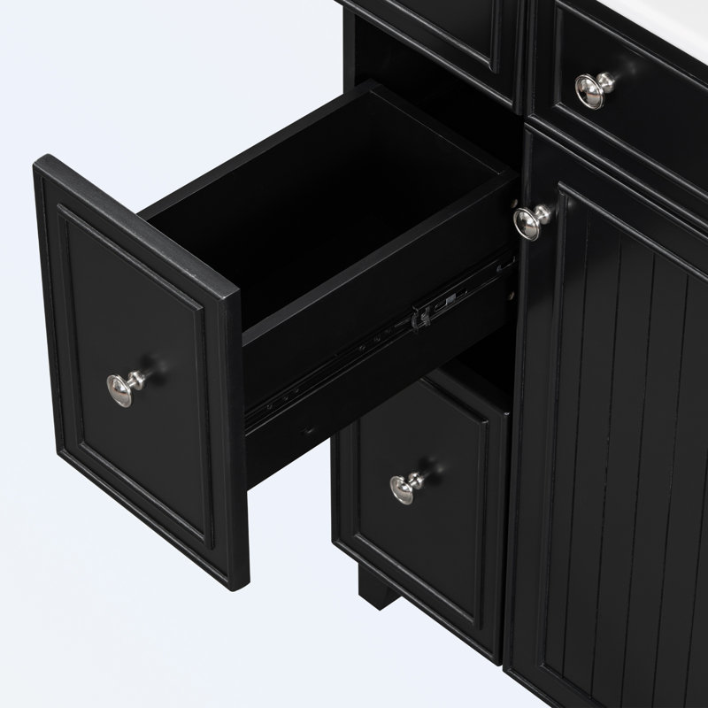 Bathroom Vanity Cabinet with Ceramic Sink, Black