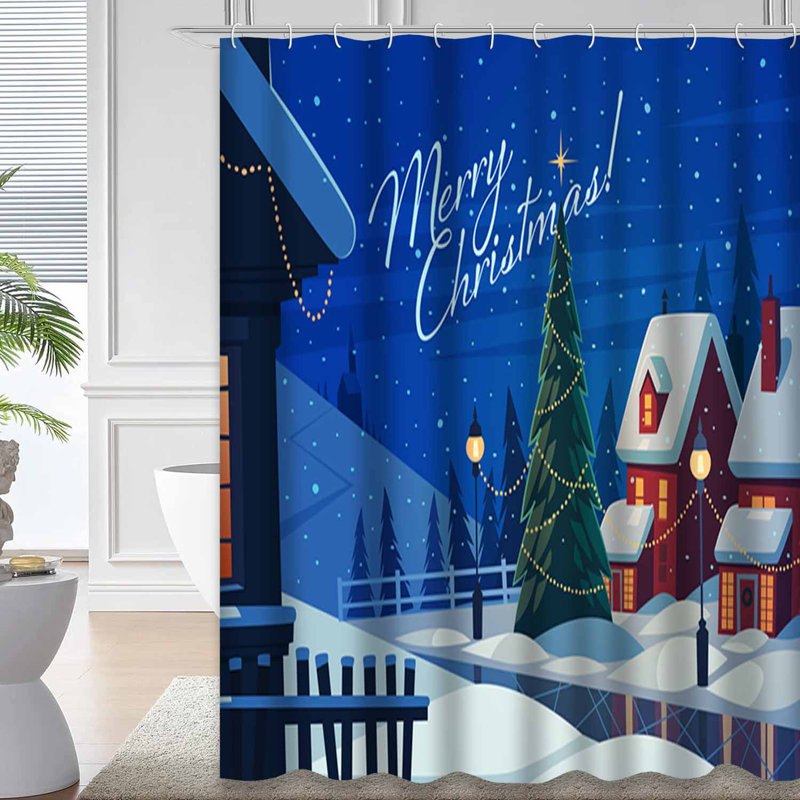 Rideau de douche Village Night Christmas Snow Winter Landscape avec 12 crochets, L 72 po x l 72 po