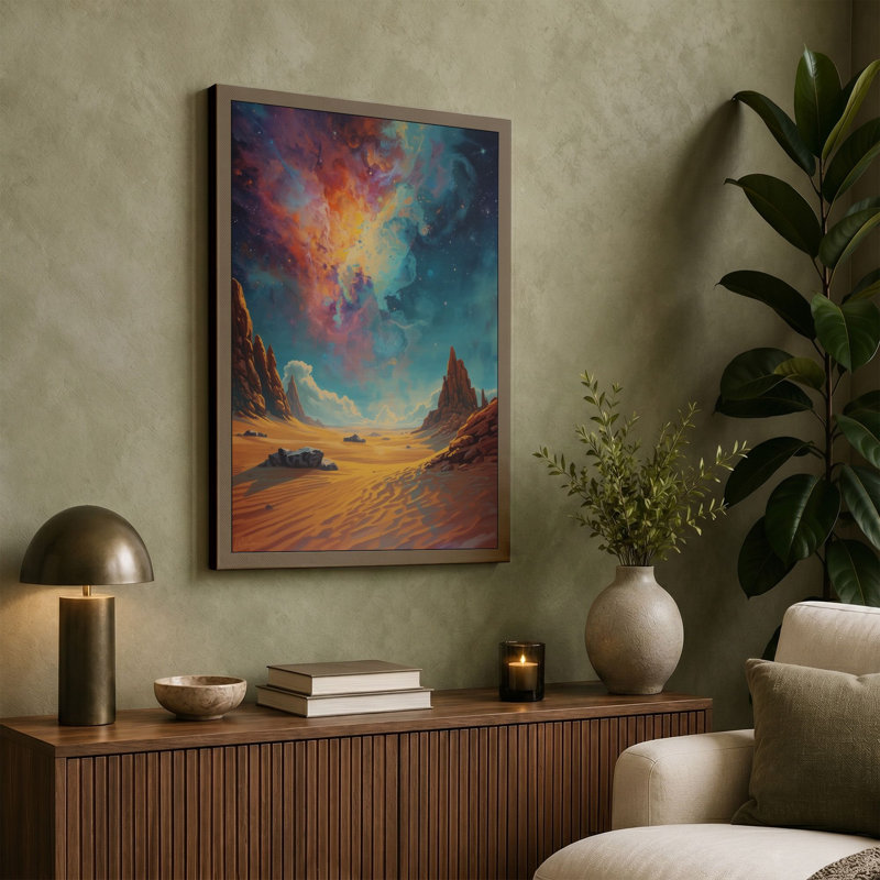 Desert Under Cosmic Sky Fantasy & Sci-Fi - Wrapped Canvas, 18x12 - 45.7 x 30.5 cm, Terracotta Border