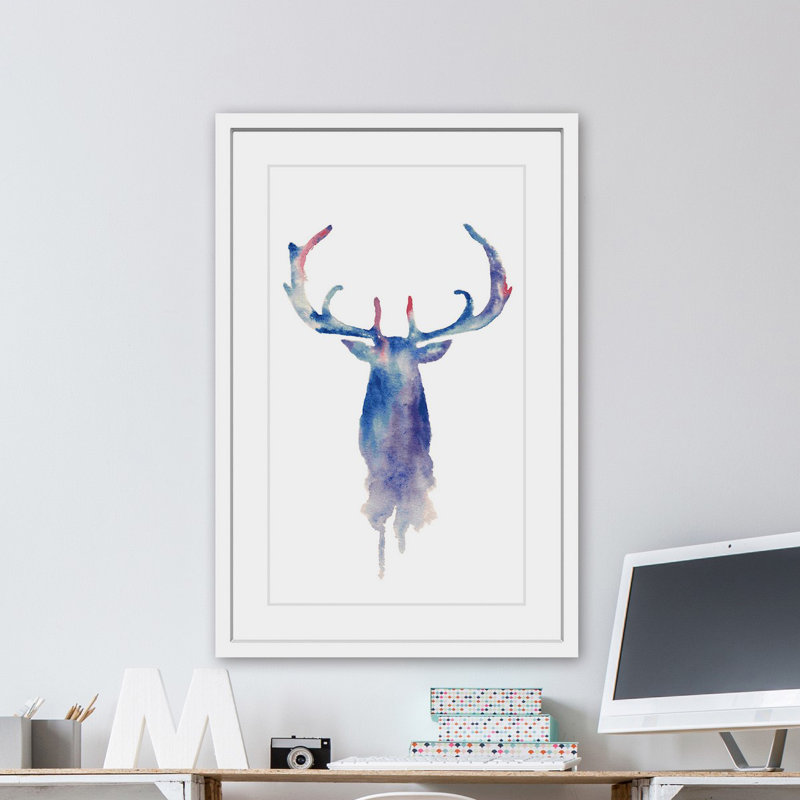 Large Framed Blue and Red Moose Canvas Print