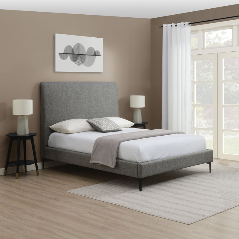 Jadan Upholstered Platform Bed, Gray, Queen