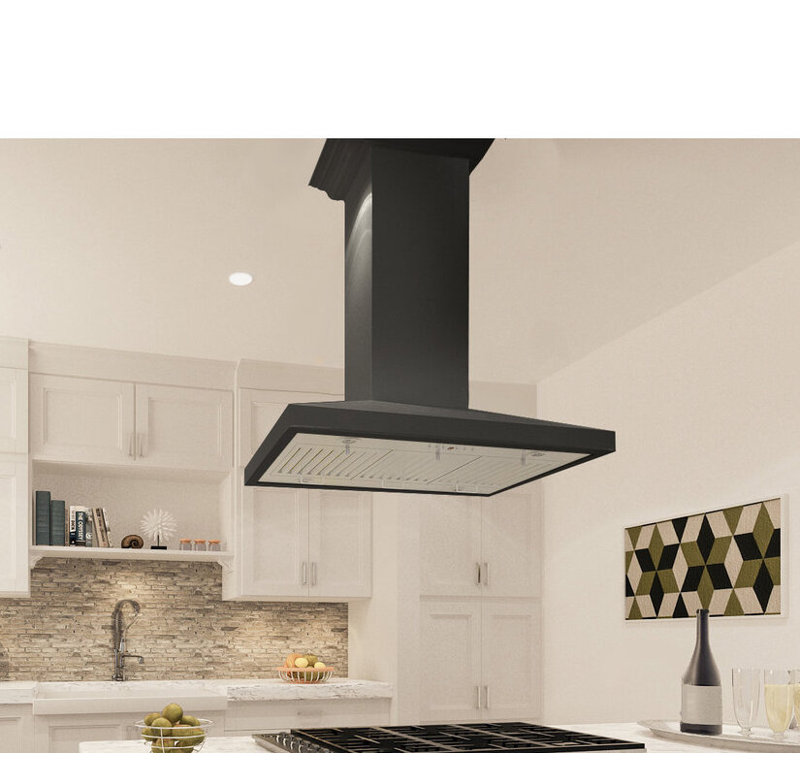 36" Wood 400 CFM Convertible Island Range Hood, Black