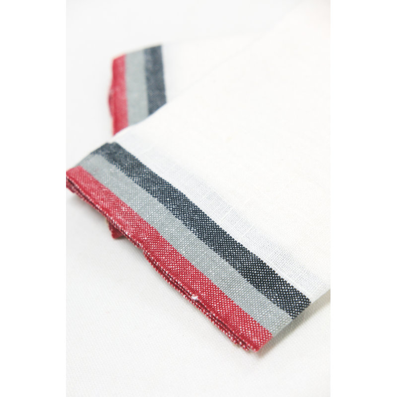 Normandy Striped Tea Towel, White/Red/Gray/Black