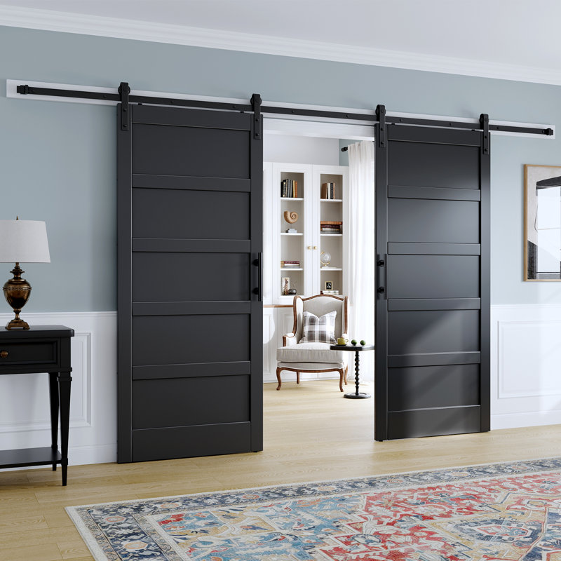 Porte de grange double en bois manufacturé de 84 po de hauteur avec quincaillerie d'installation, 72 po x 84 po