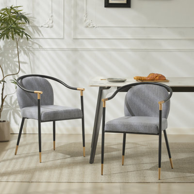 Ensemble de chaises de salle à manger contemporaines rembourrées avec accoudoirs en métal et sièges en tissu chiné