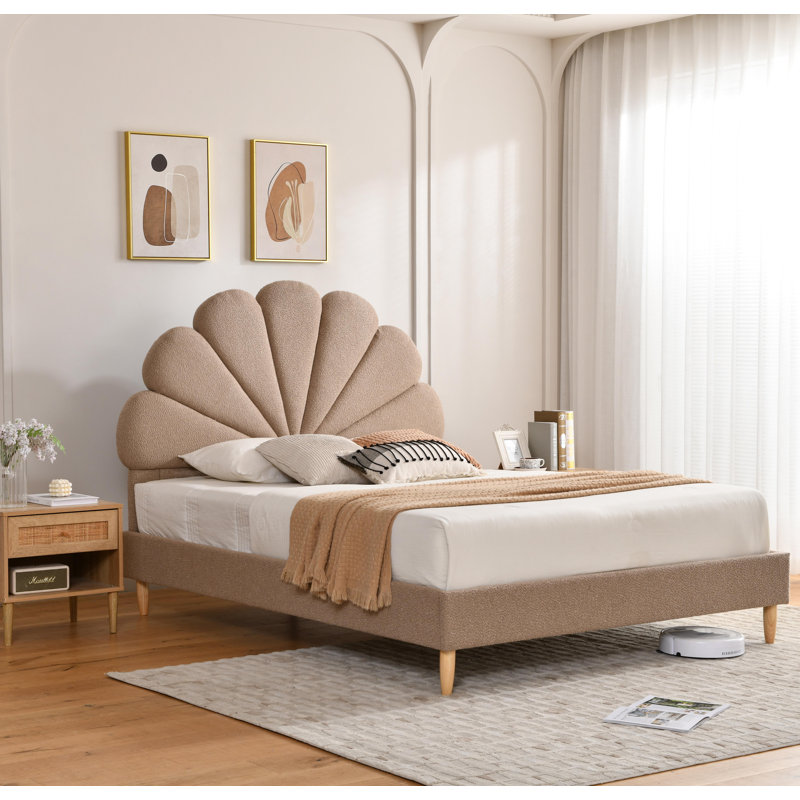 Lit plateforme tapissier à tête haute Shell, Marron clair, Grand