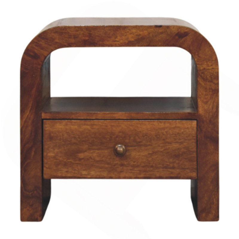 Solid Wood Darcy Nightstand, 1 Drawer And Open Shelf, Chestnut, Brown