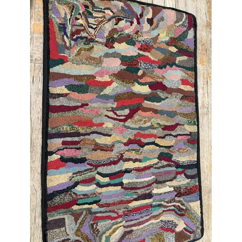 1880s Traditional American Geometric Folk Art Multicolor Antique Hooked Wool Rug 2'0" x 3'0" Area Rug