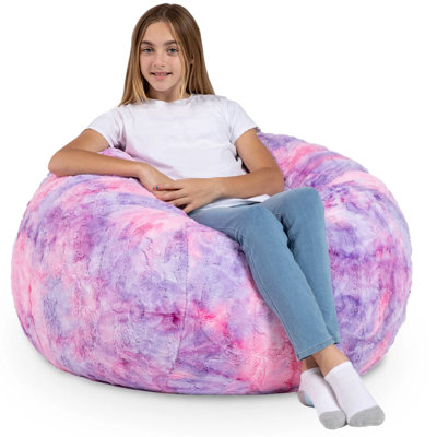 Fauteuil à billes rond, chaise longue rembourrée en mousse compressée avec housse amovible lavable à la machine pour salle de jeux