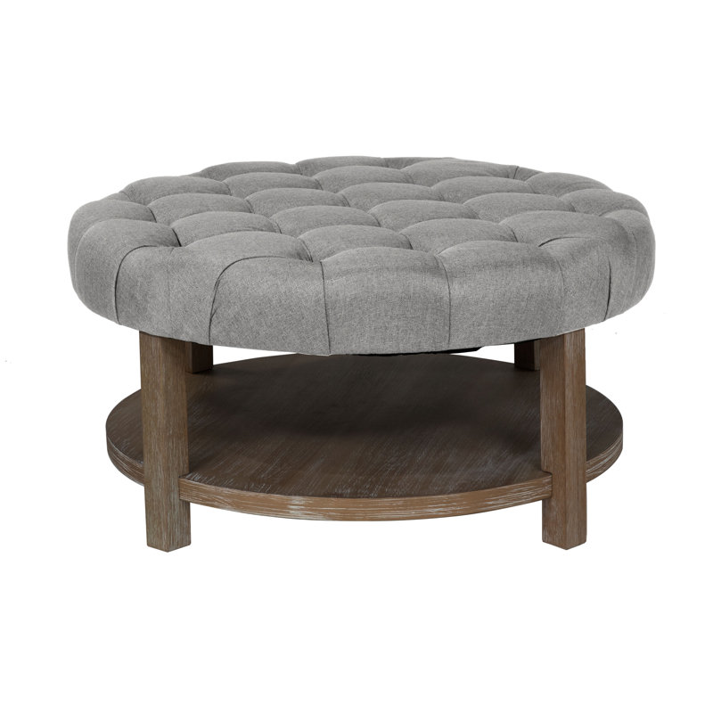 Corto Upholstered Ottoman, Light Gray, Light Brown