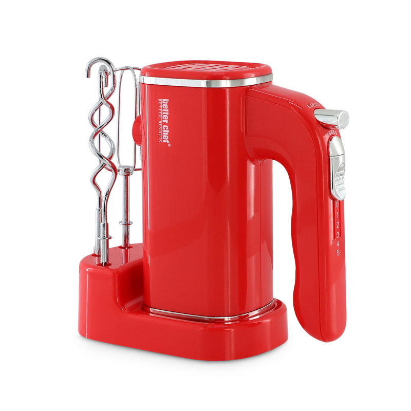 Batteur à main Better Chef Better Results à 5 vitesses avec fonction turbo et support de rangement, rouge, Rouge